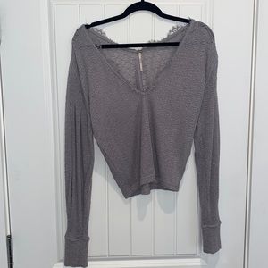 free people grey knit puffy sleeve sweater small